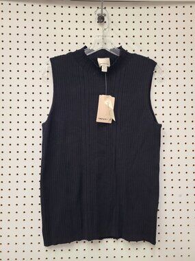Industry Womens Ribbed Sleeveless Mock Neck Sweater Top XL Viscose Blend Black